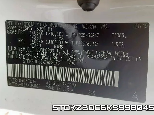 5TDKZ3DC6KS998045 фото 2