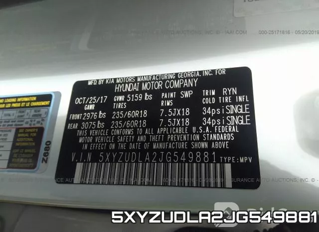 5XYZUDLA2JG549881 фото 10