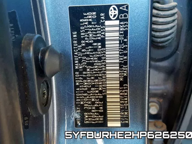 5YFBURHE2HP626250 фото 2