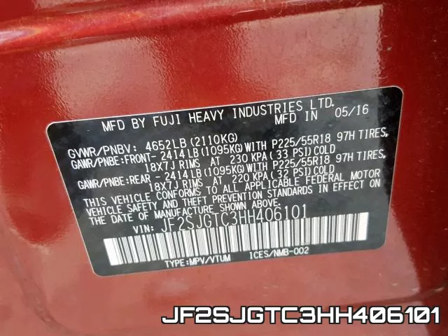 JF2SJGTC3HH406101 фото 2