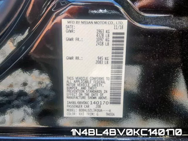 1N4BL4BV0KC140170 фото 2