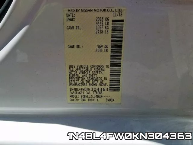 1N4BL4FW0KN304363 фото 2