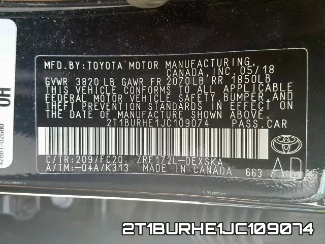 2T1BURHE1JC109074 фото 2