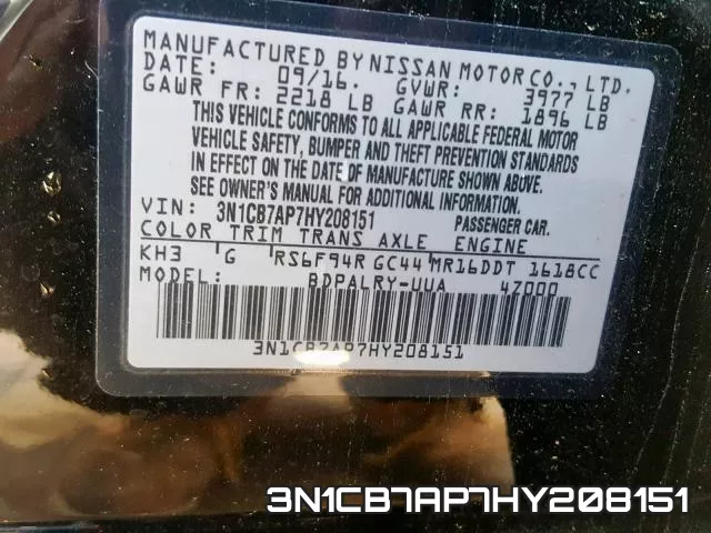 3N1CB7AP7HY208151 фото 2