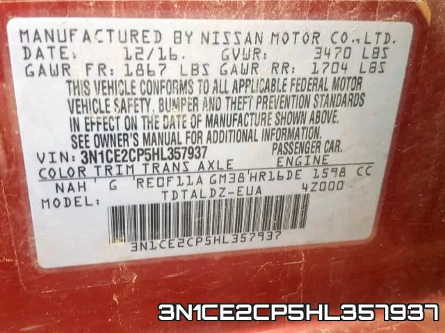 3N1CE2CP5HL357937 фото 2