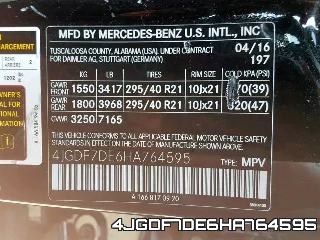 4JGDF7DE6HA764595 фото 2