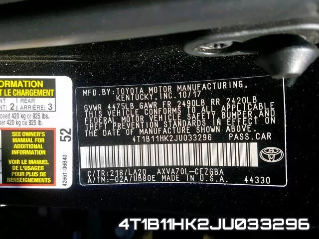 4T1B11HK2JU033296 фото 2