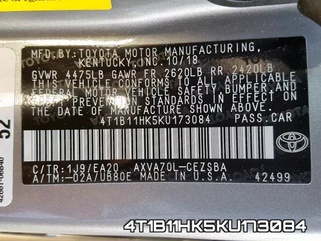 4T1B11HK5KU173084 фото 2