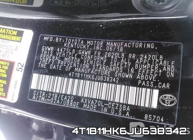 4T1B11HK6JU638342 фото 10