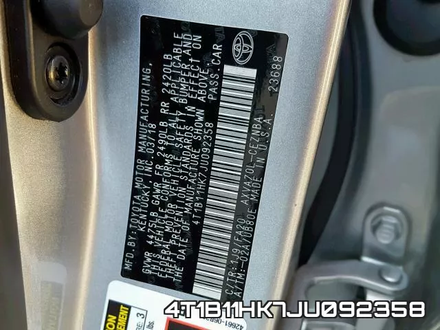 4T1B11HK7JU092358 фото 2