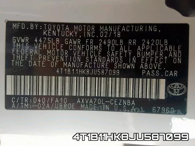 4T1B11HK8JU587099 фото 2