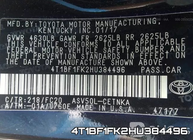 4T1BF1FK2HU384496 фото 10