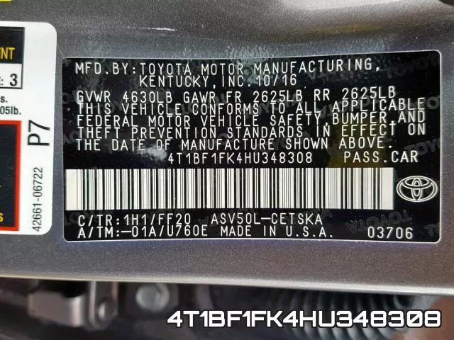 4T1BF1FK4HU348308 фото 2