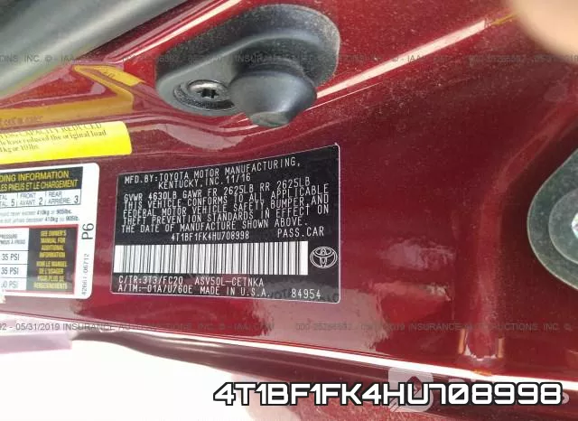 4T1BF1FK4HU708998 фото 10