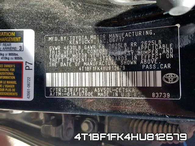 4T1BF1FK4HU812679 фото 2