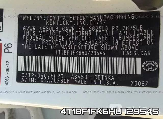 4T1BF1FK6HU729545 фото 10