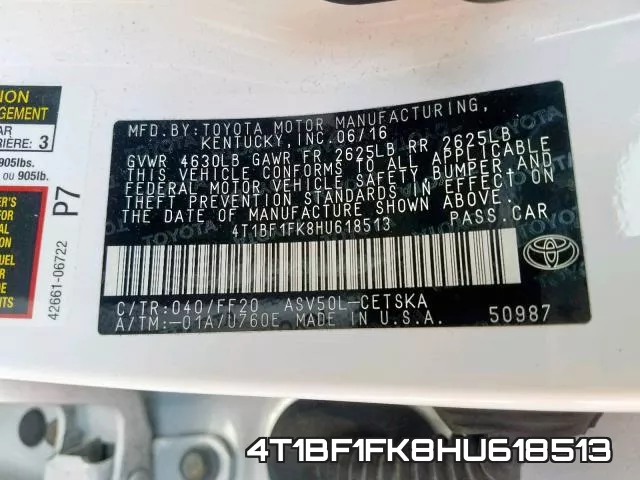 4T1BF1FK8HU618513 фото 2