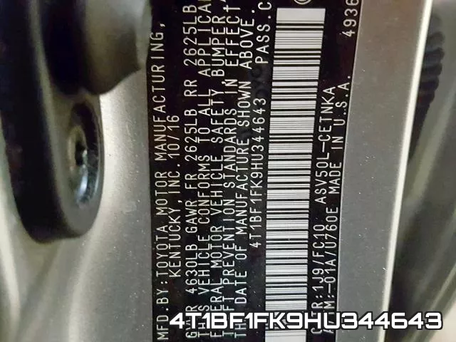 4T1BF1FK9HU344643 фото 2