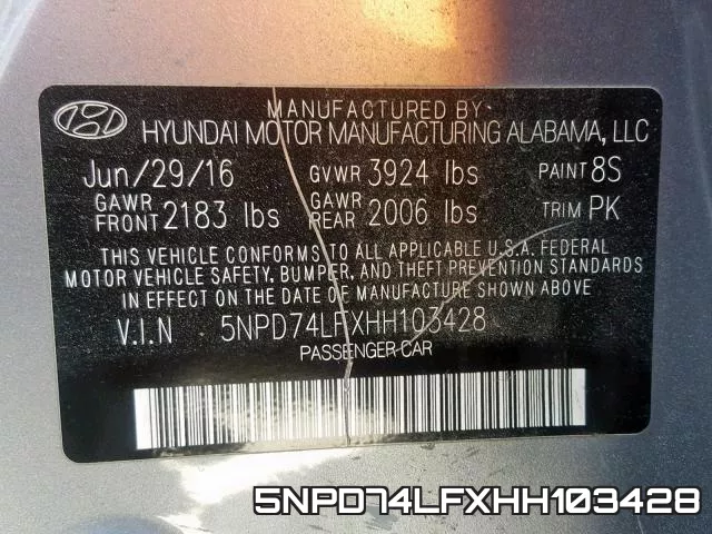 5NPD74LFXHH103428 фото 2