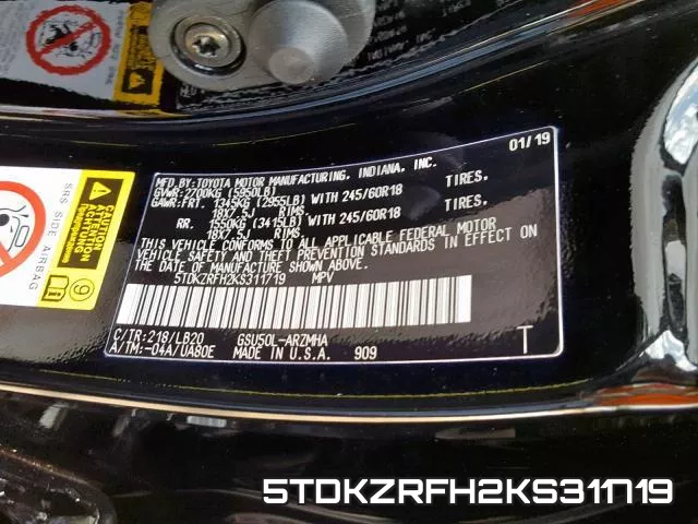 5TDKZRFH2KS311719 фото 2