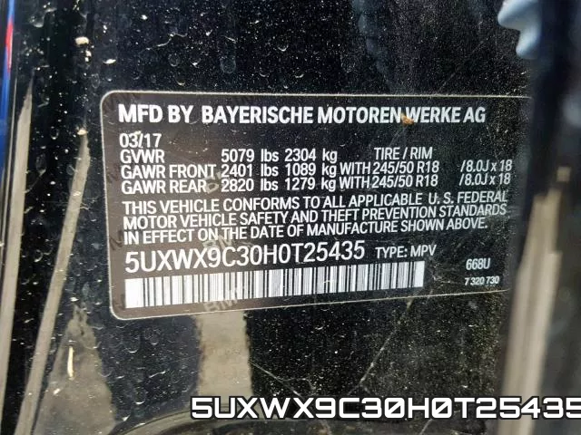 5UXWX9C30H0T25435 фото 2