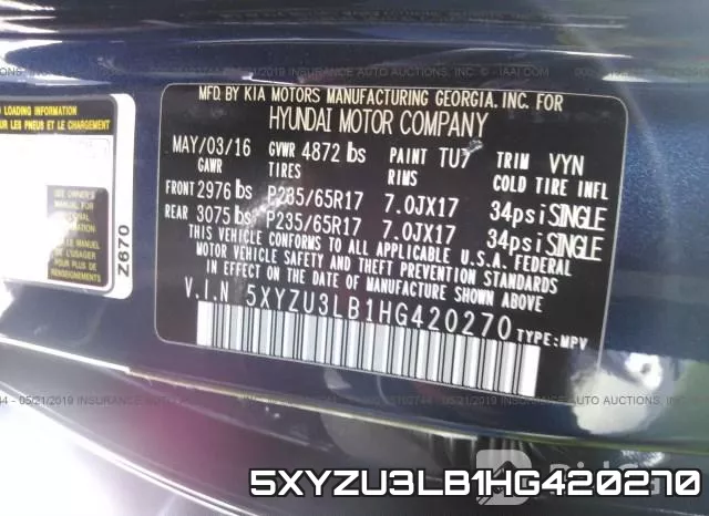 5XYZU3LB1HG420270 фото 10