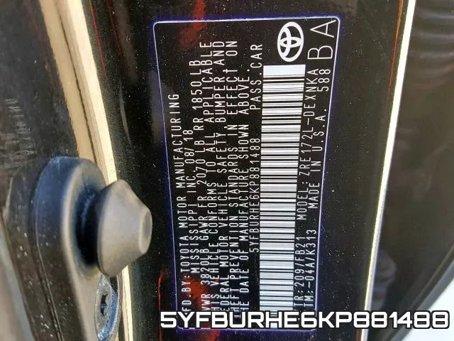 5YFBURHE6KP881488 фото 2