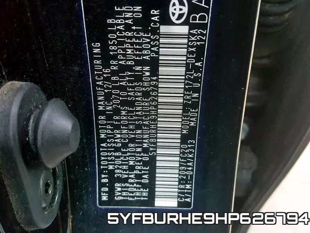 5YFBURHE9HP626794 фото 2