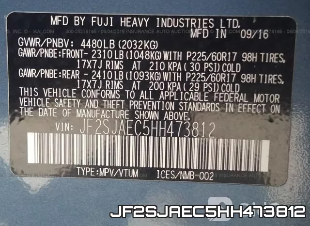 JF2SJAEC5HH473812 фото 10