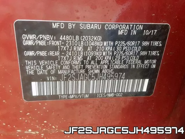 JF2SJAGC5JH495974 фото 2