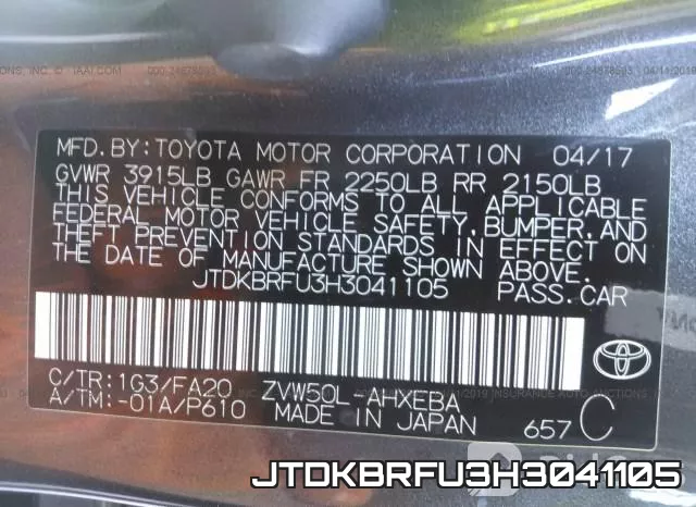 JTDKBRFU3H3041105 фото 10