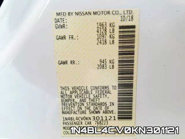 1N4BL4CV0KN301121 фото 2
