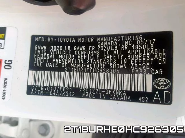 2T1BURHE0HC926305 фото 2