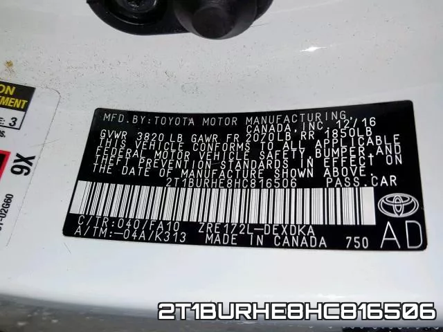 2T1BURHE8HC816506 фото 2