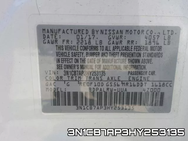 3N1CB7AP3HY253135 фото 2