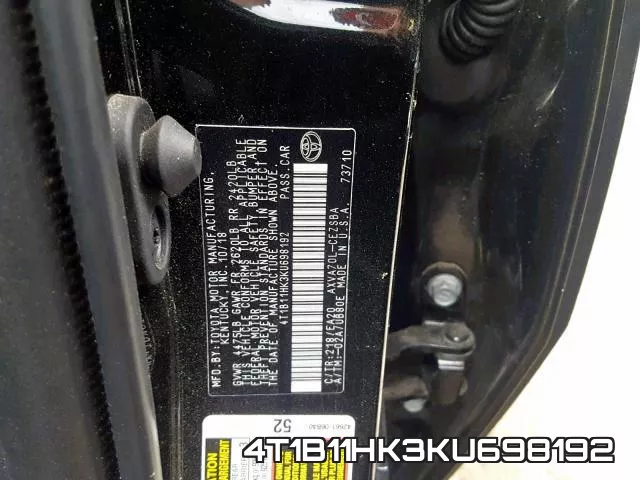 4T1B11HK3KU698192 фото 2