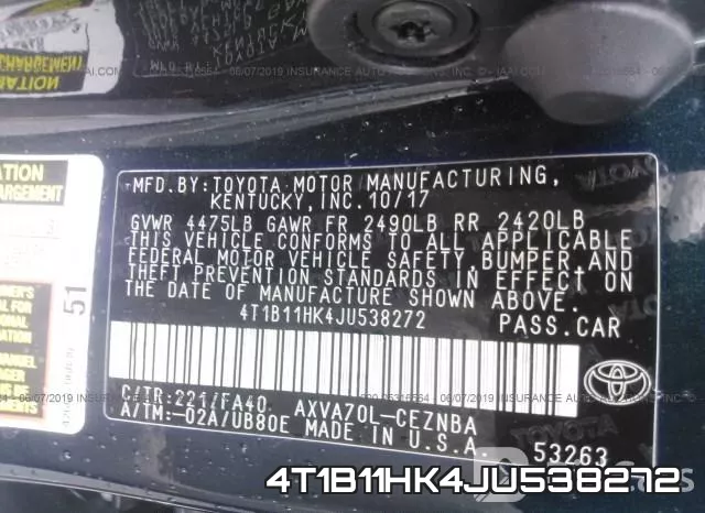 4T1B11HK4JU538272 фото 10