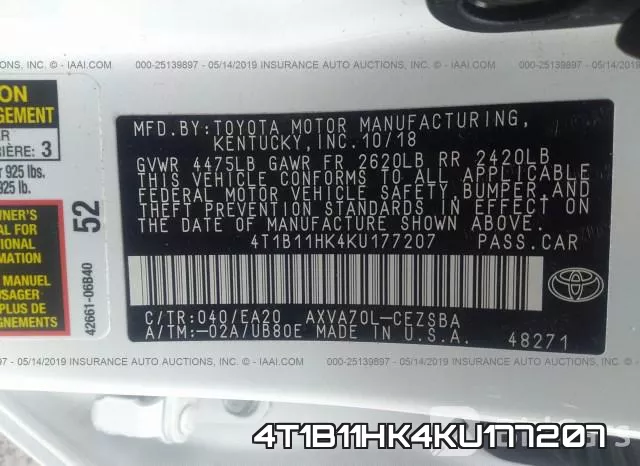 4T1B11HK4KU177207 фото 10