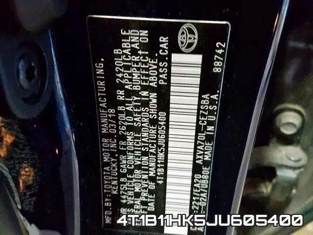 4T1B11HK5JU605400 фото 2
