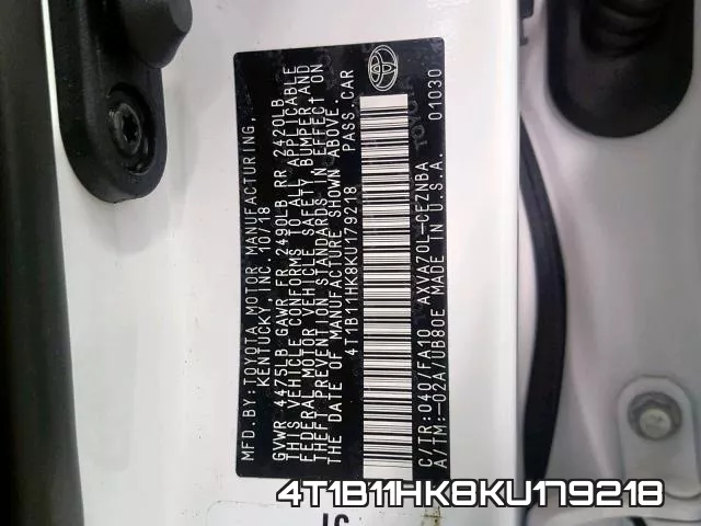 4T1B11HK8KU179218 фото 2