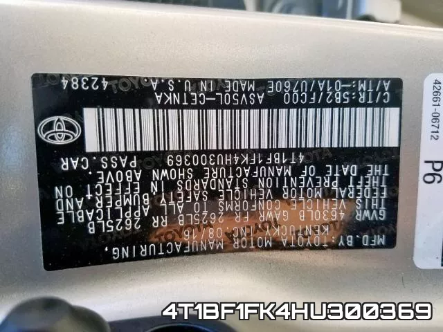 4T1BF1FK4HU300369 фото 2