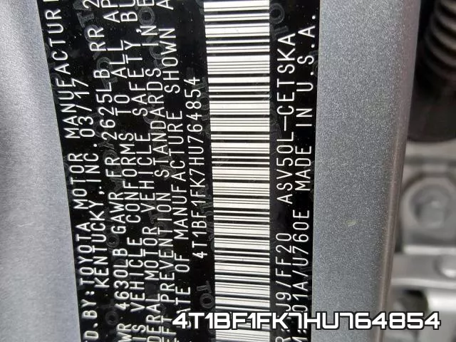 4T1BF1FK7HU764854 фото 2
