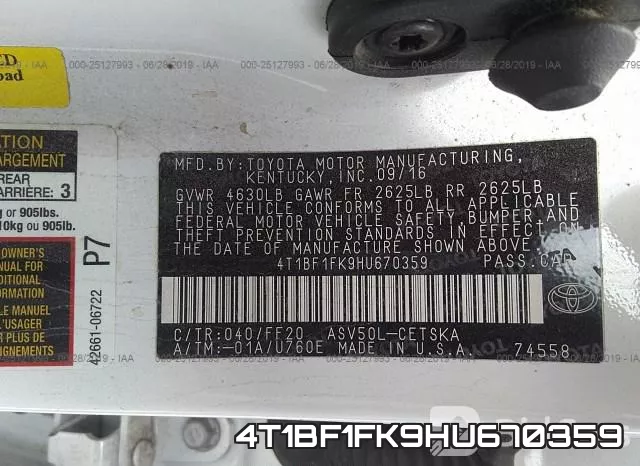 4T1BF1FK9HU670359 фото 10