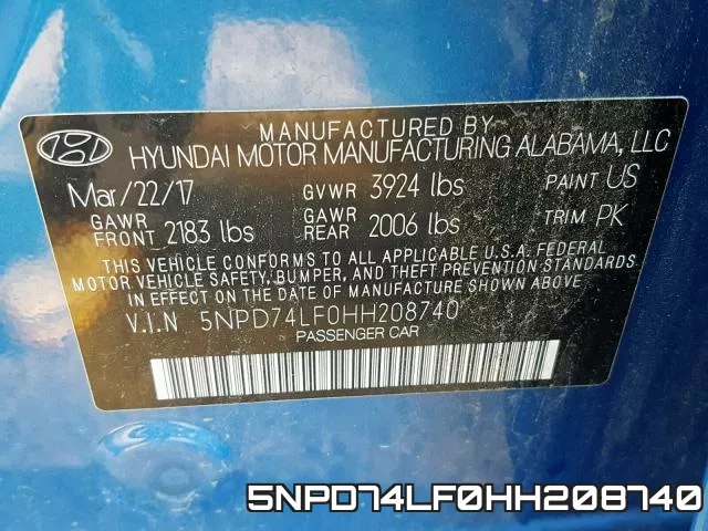 5NPD74LF0HH208740 фото 2