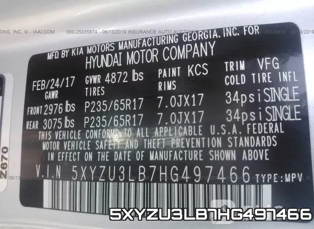 5XYZU3LB7HG497466 фото 10