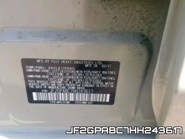 JF2GPABC7HH243617 фото 2