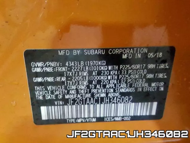 JF2GTAAC1JH346082 фото 2