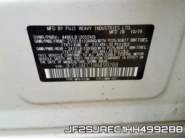 JF2SJAEC1HH499288 фото 2