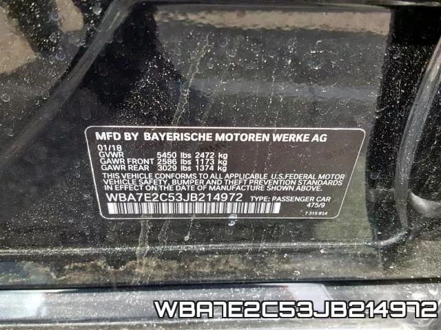 WBA7E2C53JB214972 фото 2