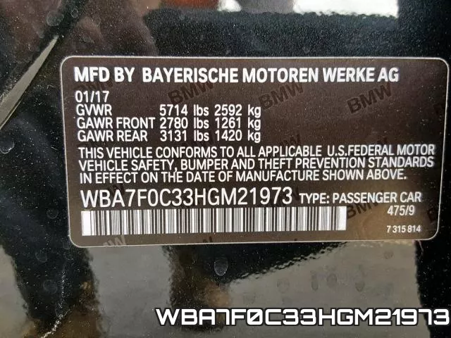 WBA7F0C33HGM21973 фото 2